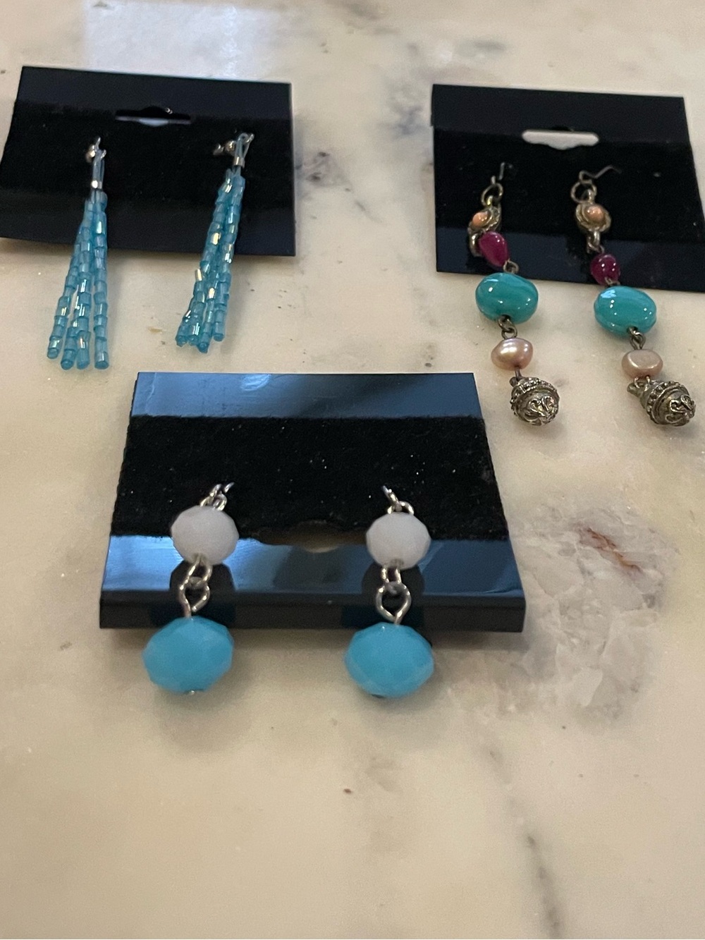 Shades of Blue & Turquoise Beaded Dangle Earring Bundle Three Pairs